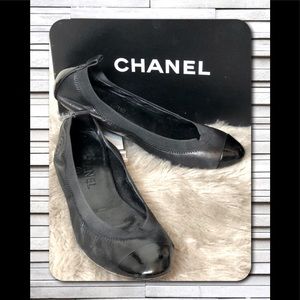 VTG Chanel Leather/Elastic Ballet Flats Black 38.5